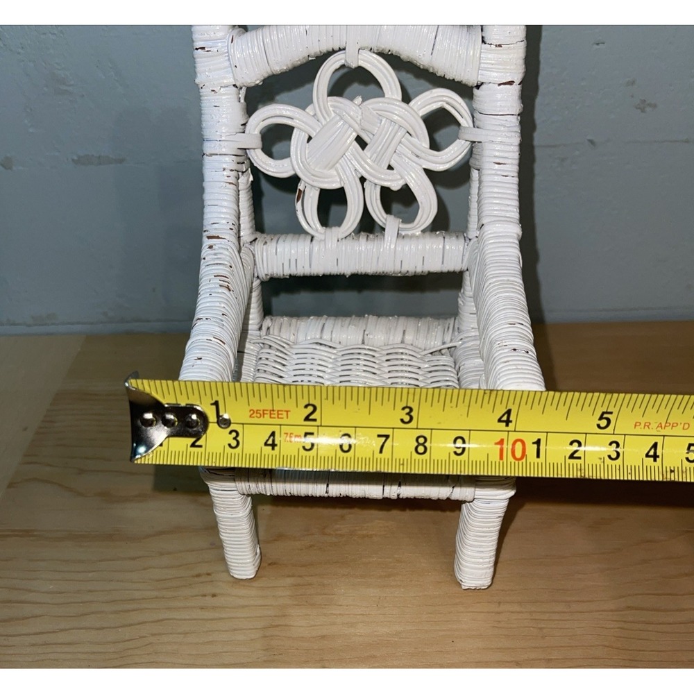 Vintage White Wicker Doll Chair, Stuffed Animal Chair Plant Stand Boho Shabby 7" - Picture 8 of 8